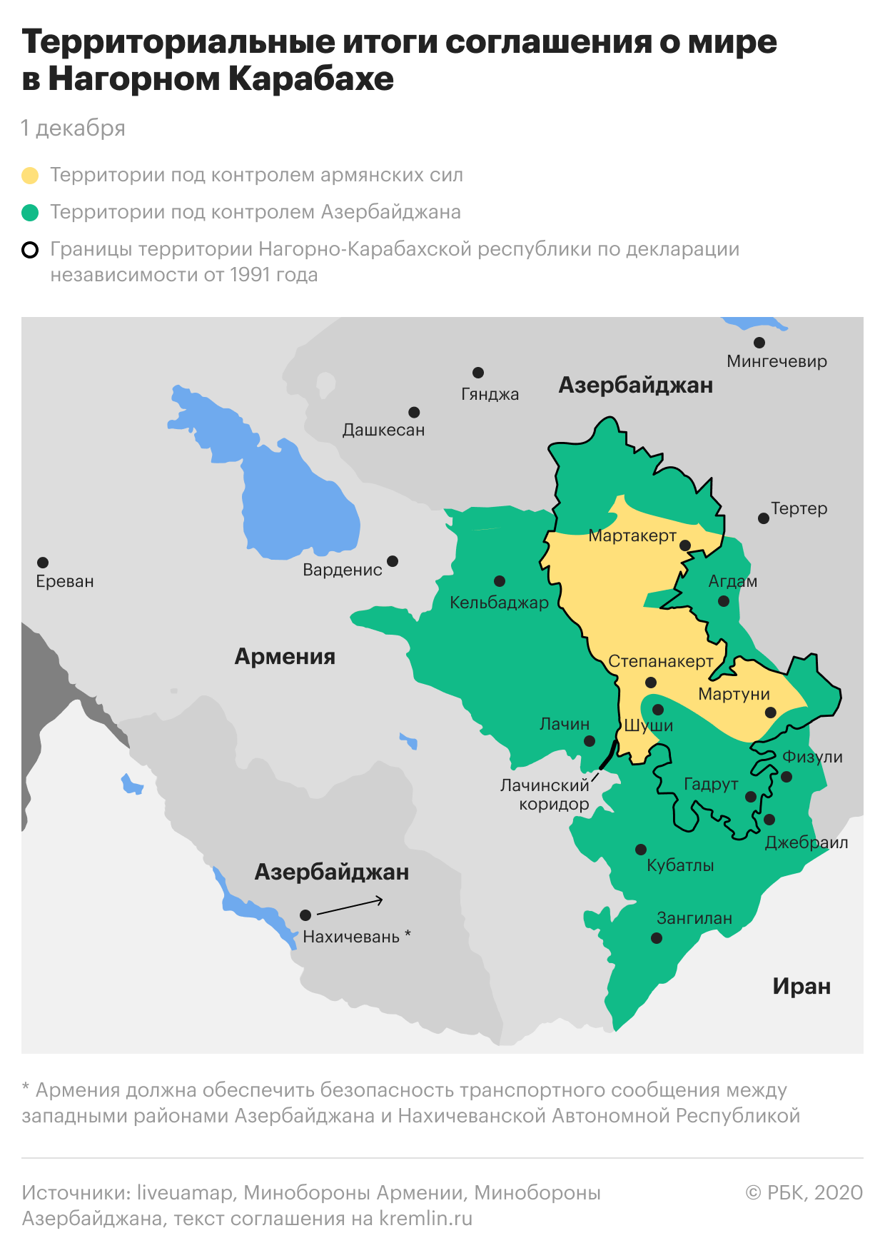 Территориальные итоги соглашения о мире в Нагорном Карабахе. Карта — РБК