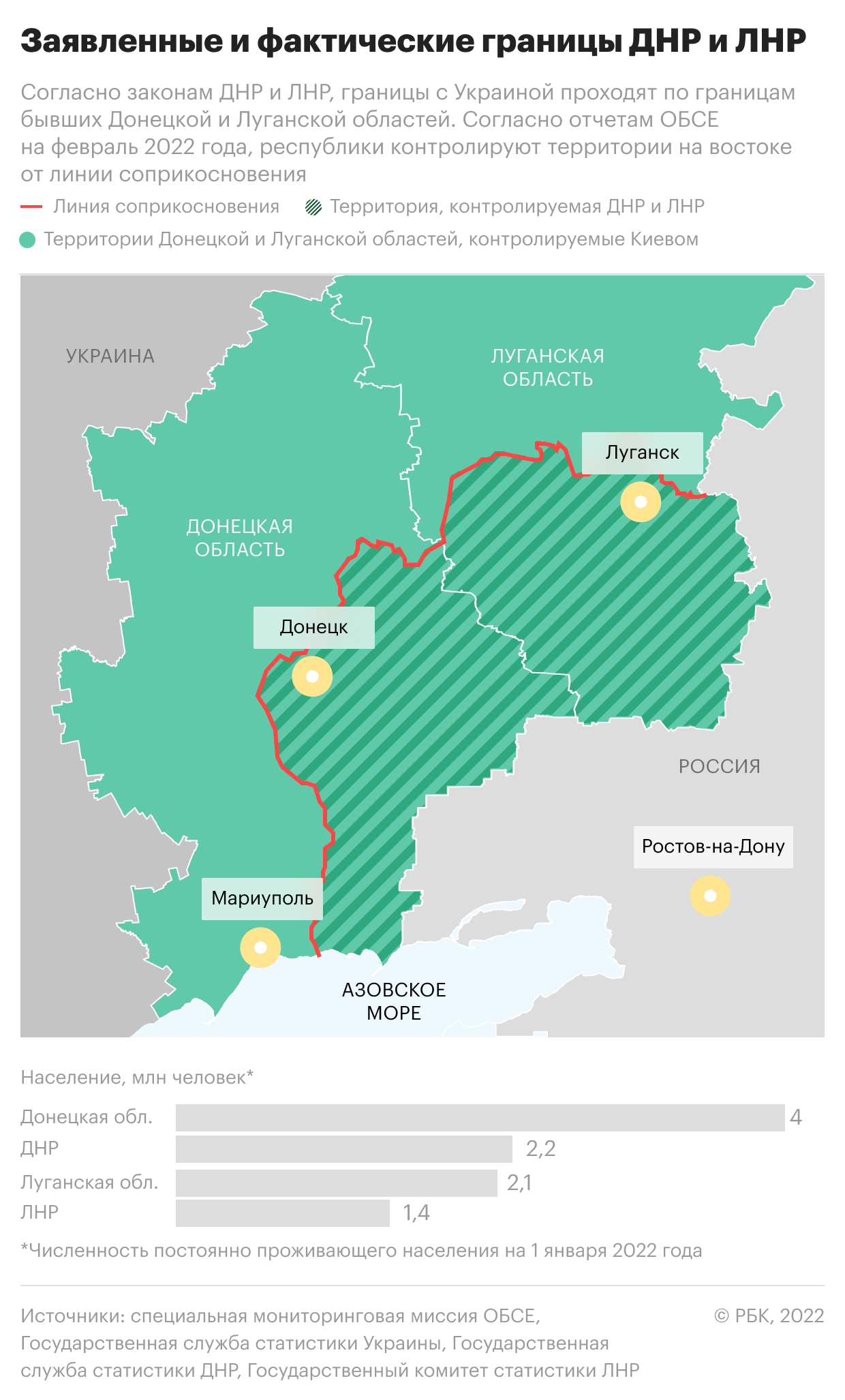 Как отличаются заявленные и фактические границы ДНР и ЛНР. Карта — РБК