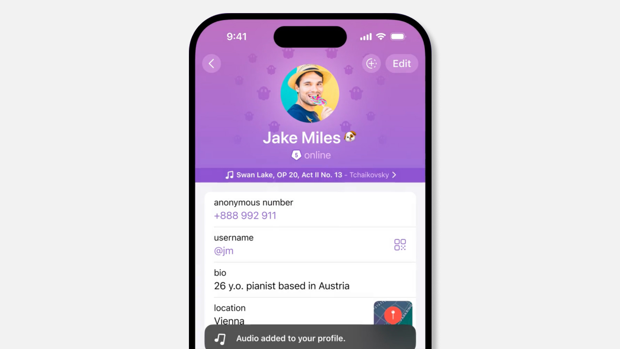 Музыкальный статус в профиле Telegram