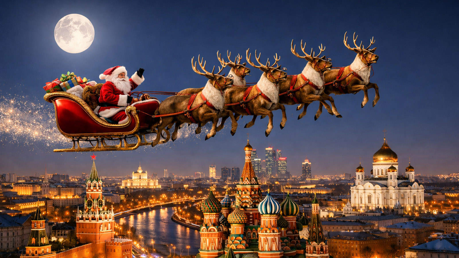 Санта-Клаус пролетел над Россией и посетил Москву