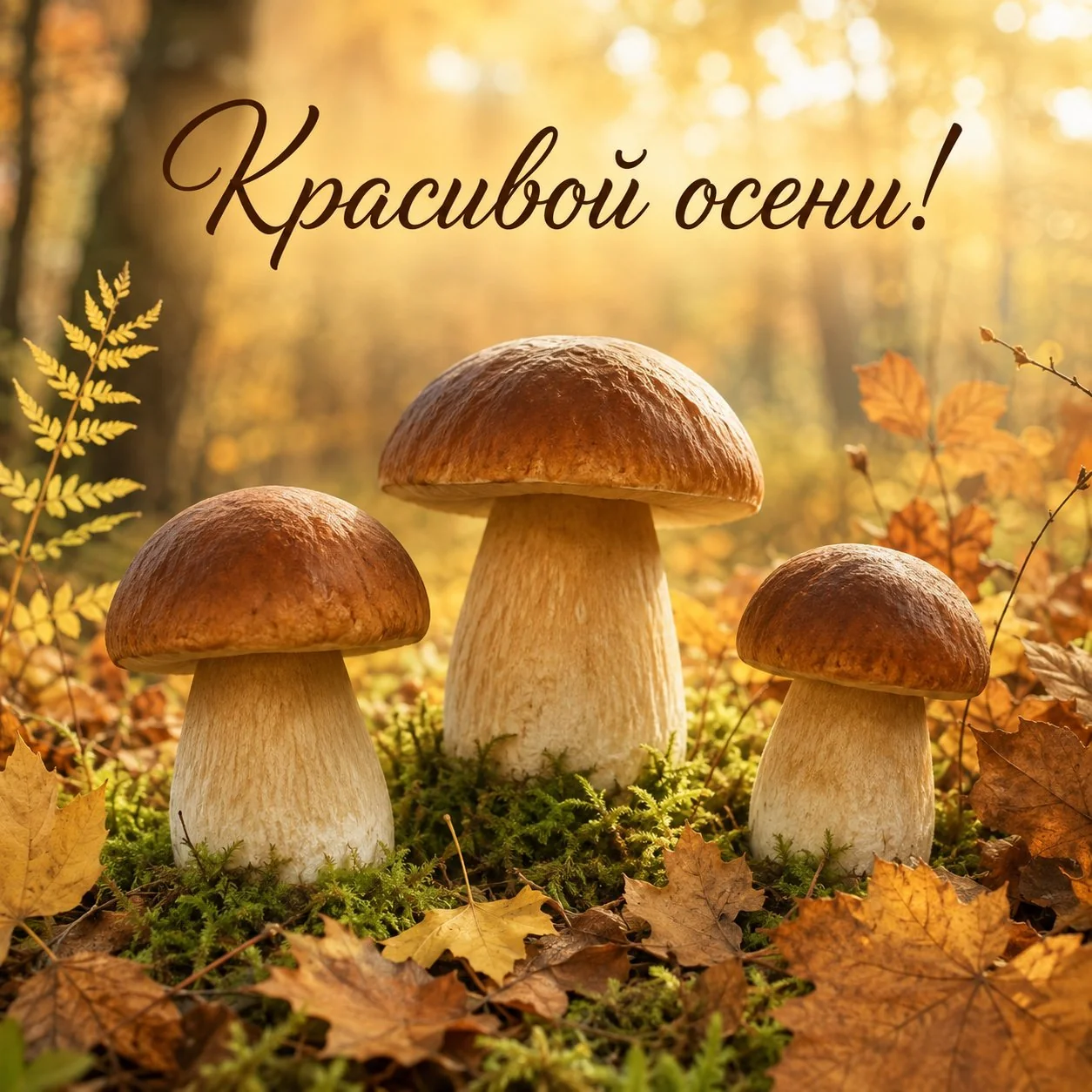 Красивая осенняя открытка с грибами
