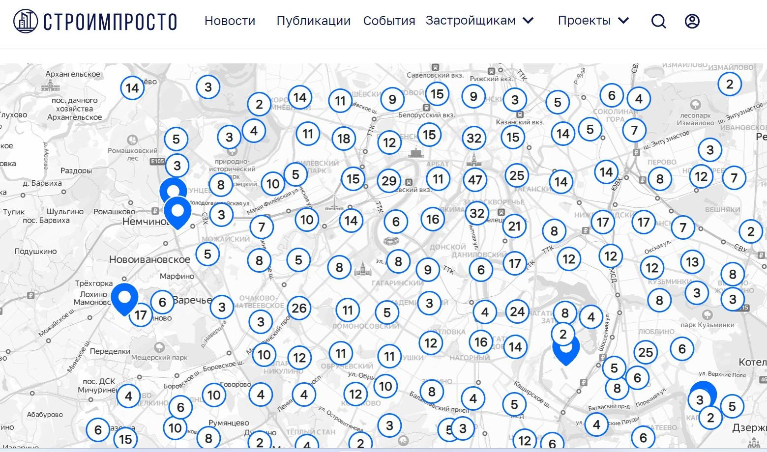 При открытии карты города видны все строящиеся объекты