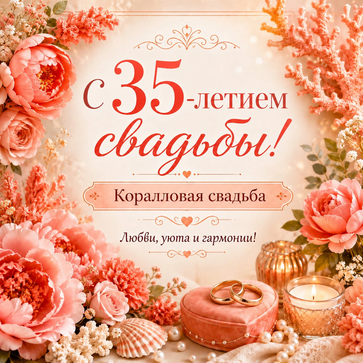 Красивая открытка с 35-летием свадьбы