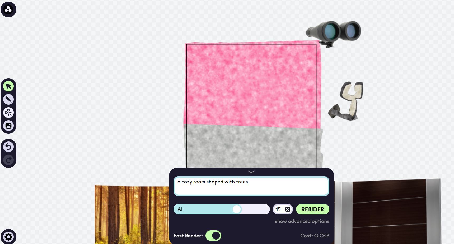 Вводим запрос &laquo;a cozy room shaped with trees&raquo;