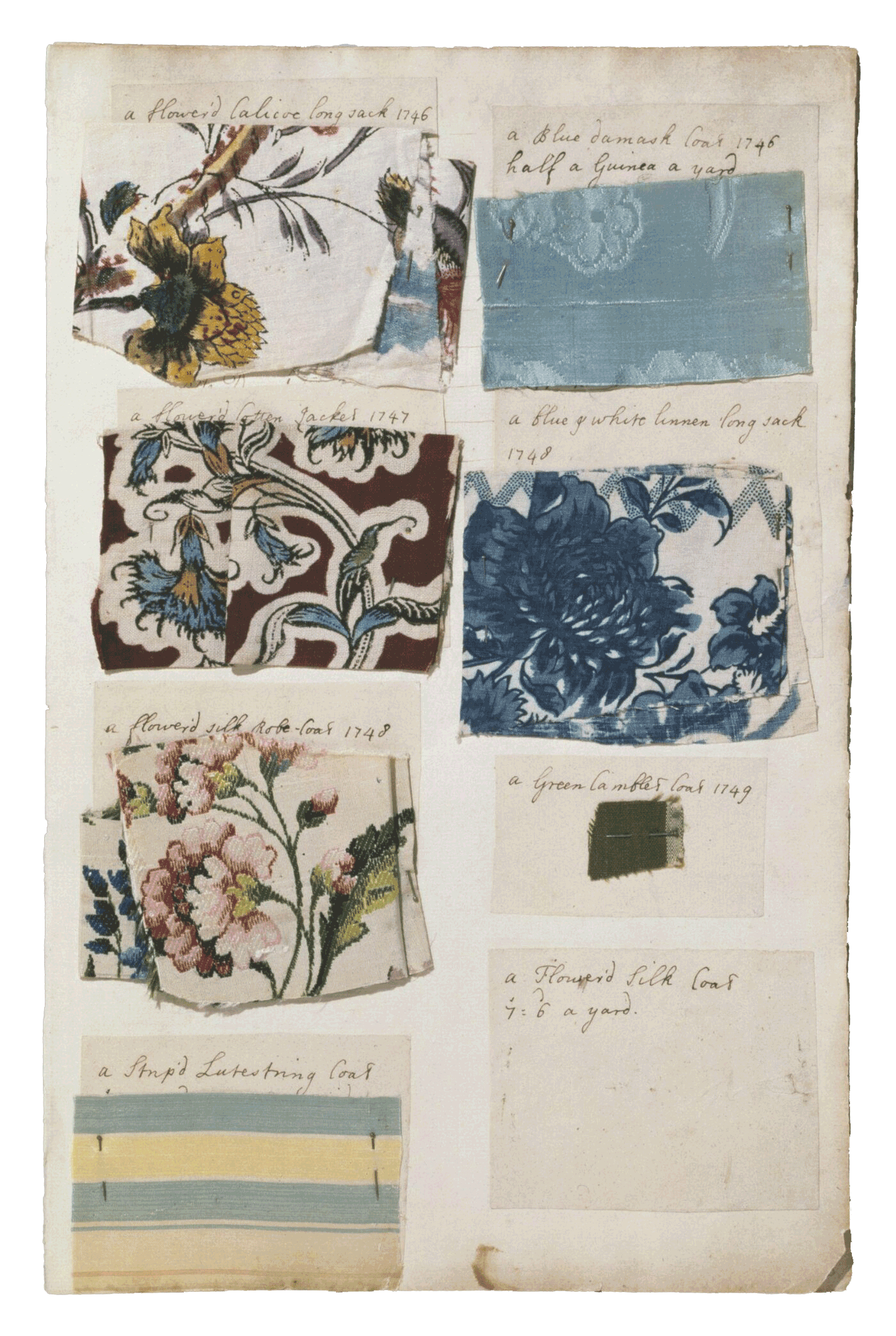 Образцы тканей из альбома Барбары Джонсон. Англия, 1746–1823