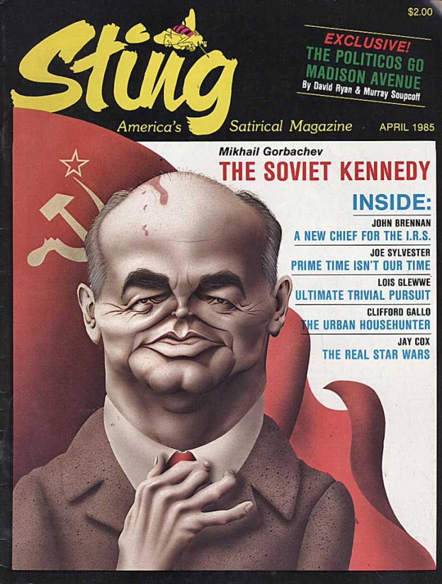 На фото: обложка апрельского номера сатирического журнала Sting, США, 1985 год