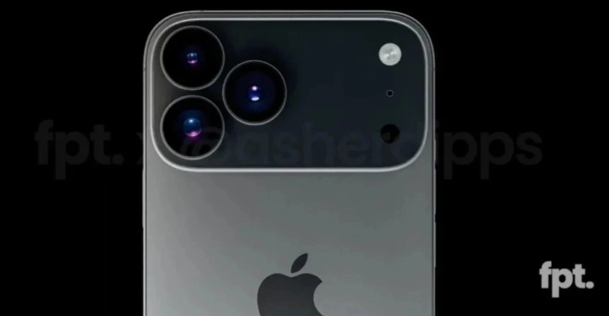 Предполагаемый дизайн iPhone 17 Pro c большим прямоугольным тыльным блоком на всю ширину задней панели смартфона