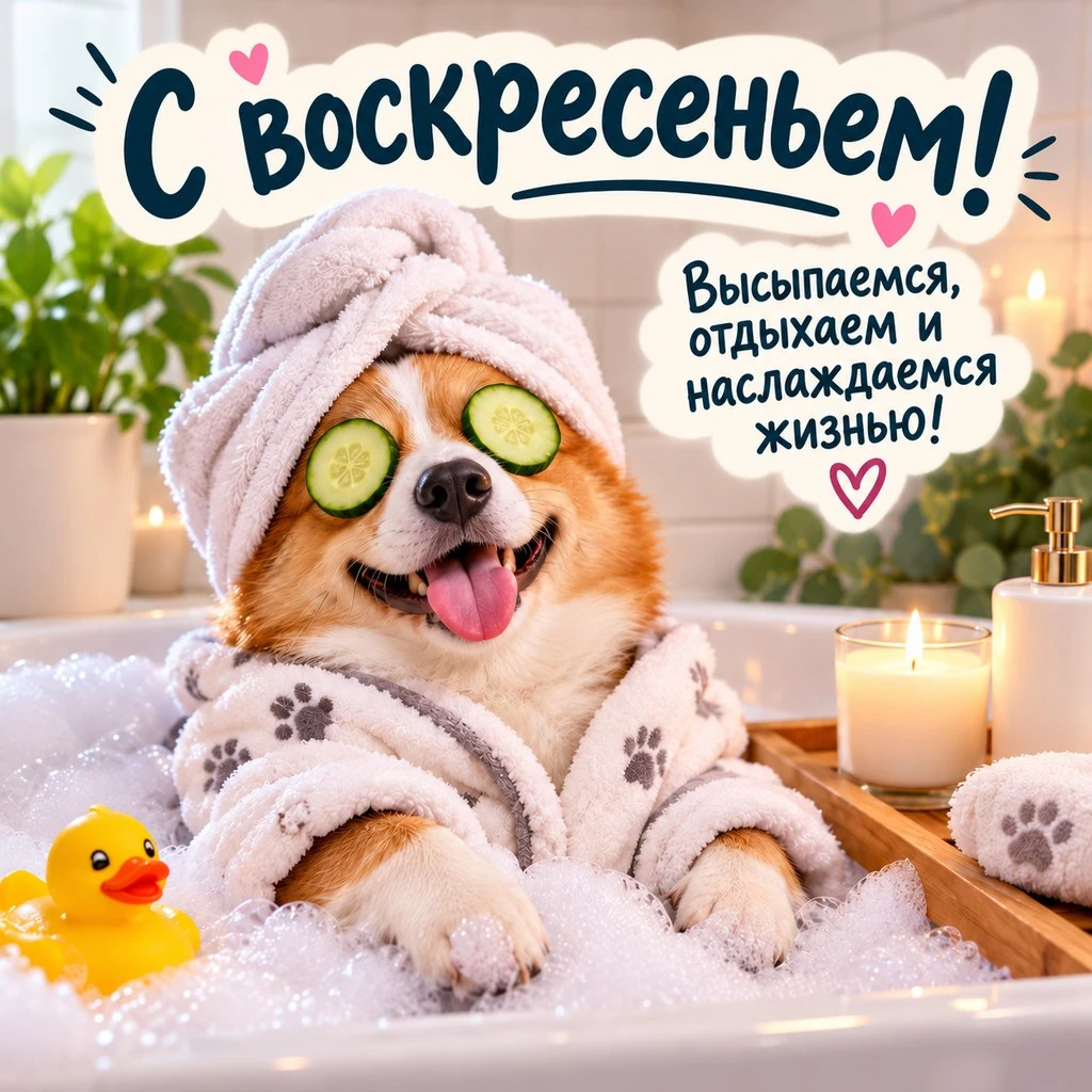 Прикольная открытка с корги в ванне
