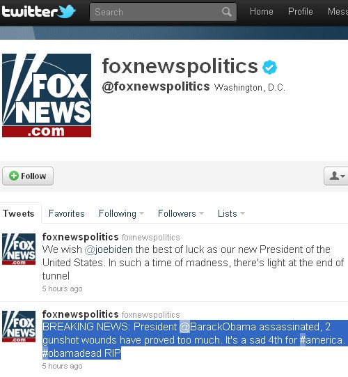 Блог FoxNews сообщил об убийстве Барака Обамы 