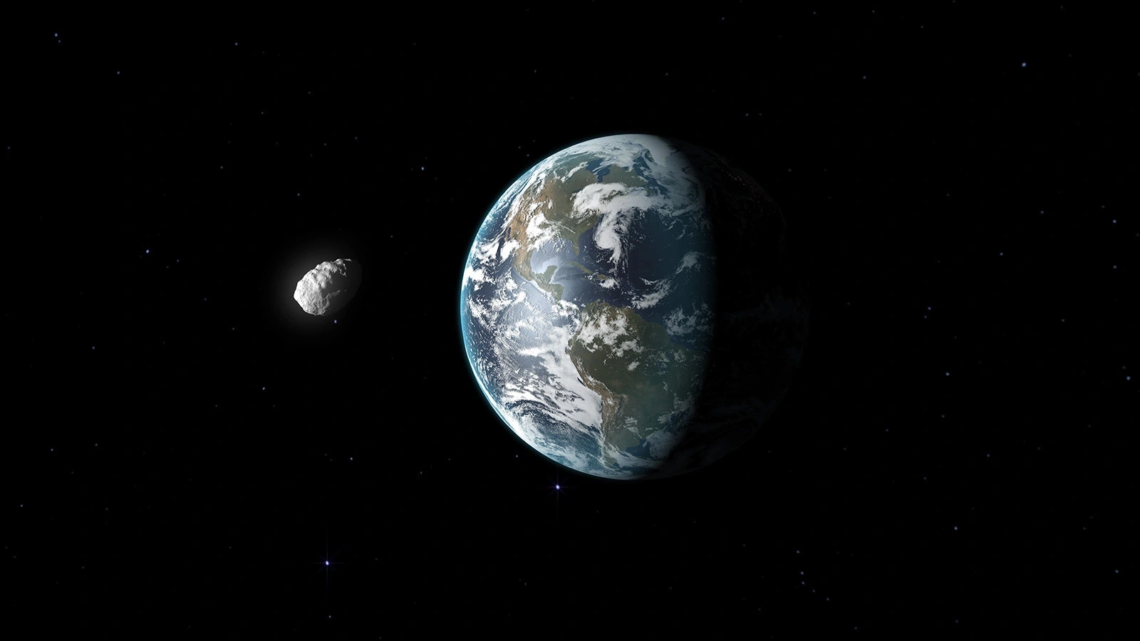 <p>Астероид Бенну, пролетающий поблизости от Земли, в представлении художника</p>