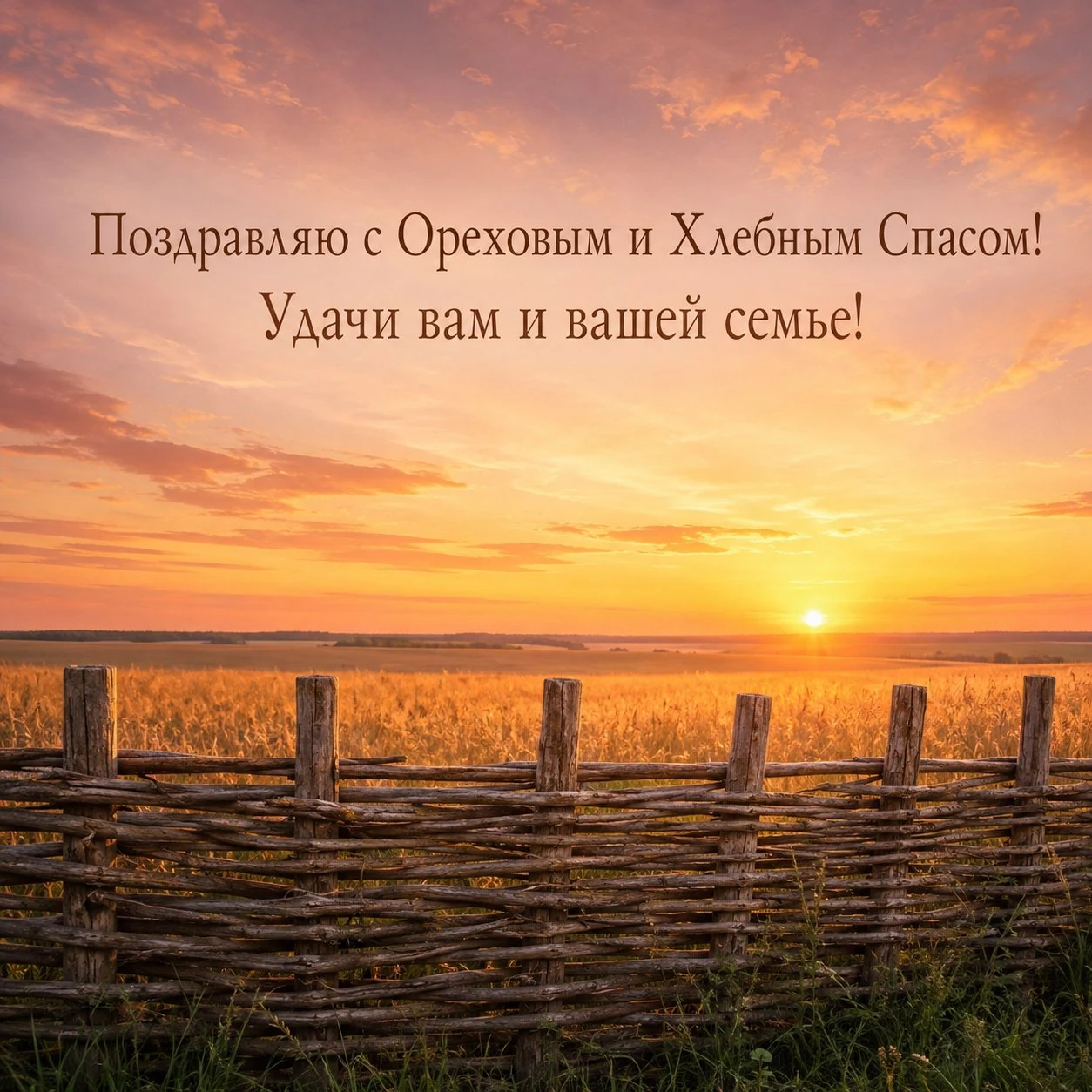 Открытка с Ореховым и Хлебным Спасом с пожеланием удачи