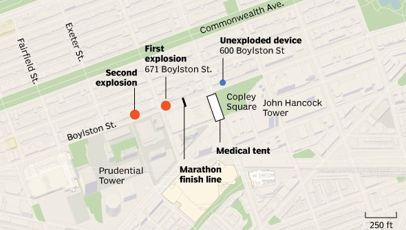 Теракт в США: в центре Бостона прогремели три взрыва