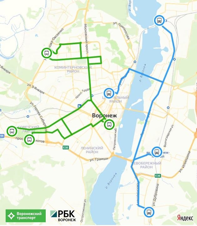 Инфографика: пути следования электротранспорта в Воронеже