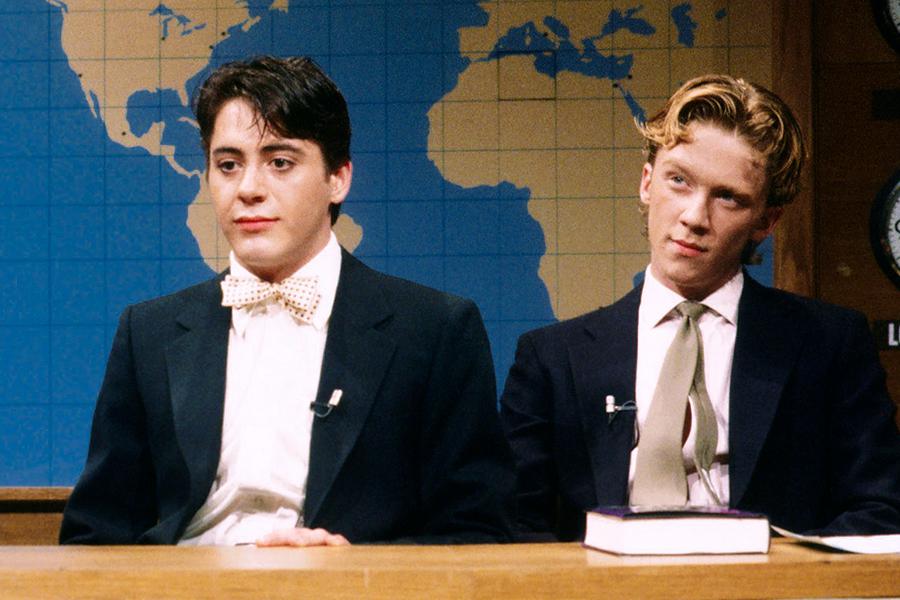 Роберт Дауни-младший (слева) и Энтони Майкл Холл в программе&nbsp;Saturday Night Live, 1986 год