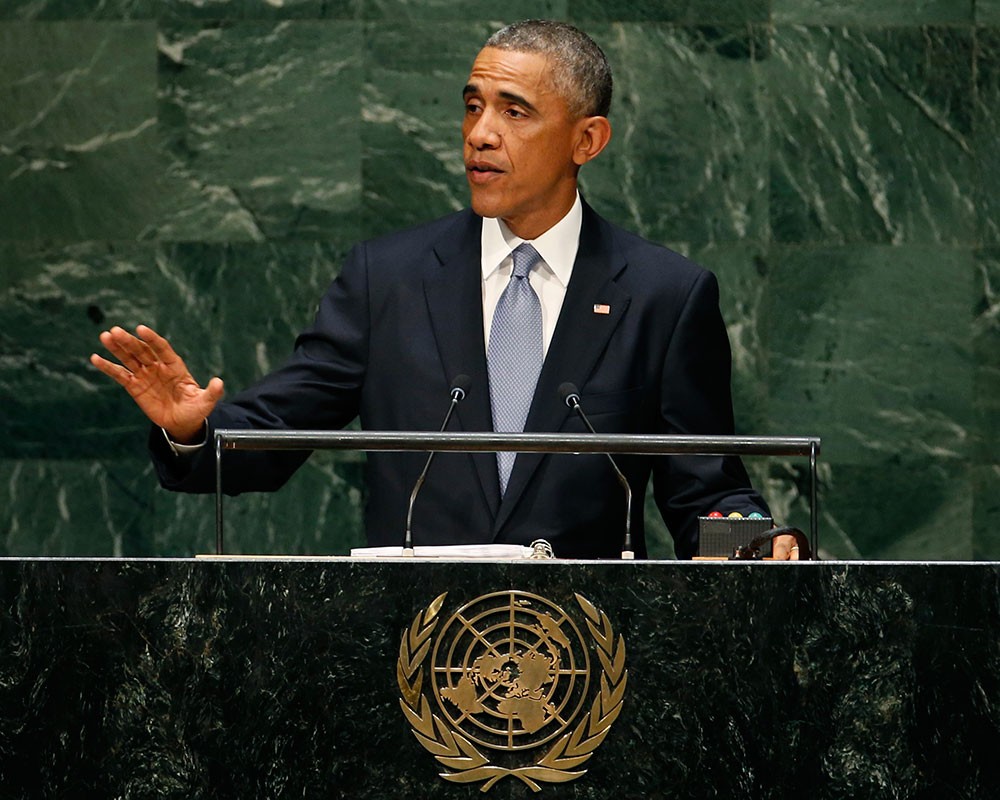 Президент США Барак Обама во время выступления на 69-й Генеральной асамблеи ООН