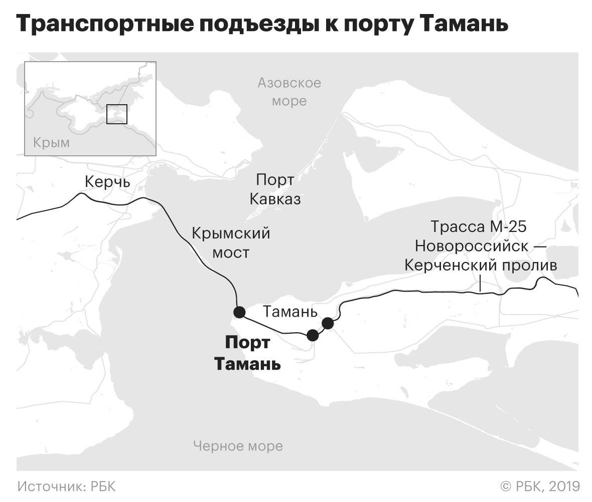 Карта Крыма с мостом через Керченский пролив