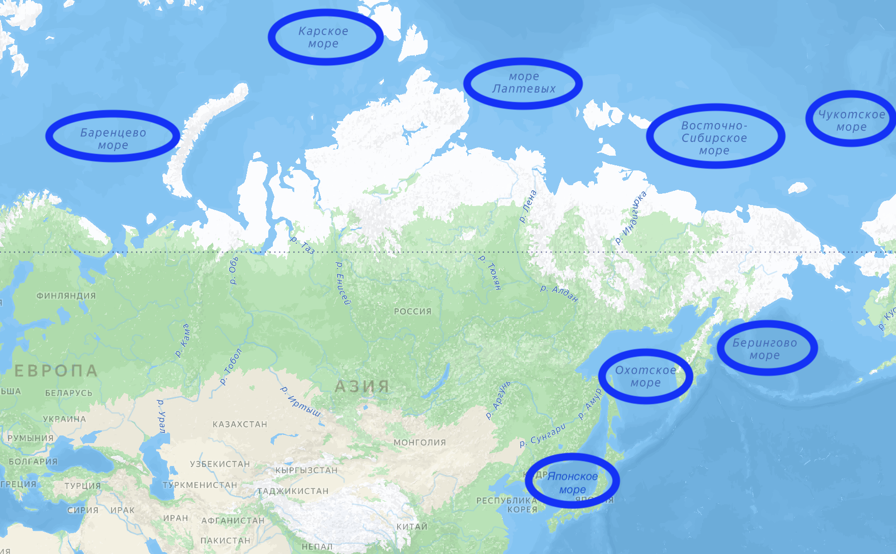 Россию омывают восемь окраинных морей