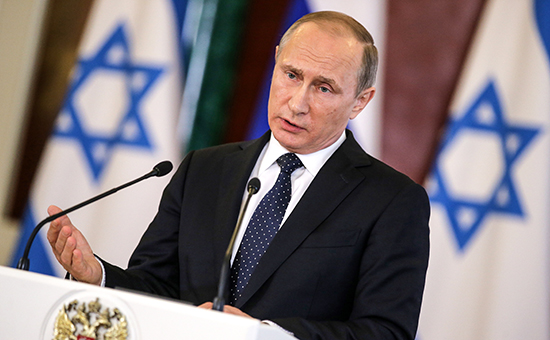 Путин во&nbsp;время пресс-конференции по&nbsp;итогам встречи с&nbsp;премьер-министром Израиля Биньямином Нетаньяху в&nbsp;Кремле
