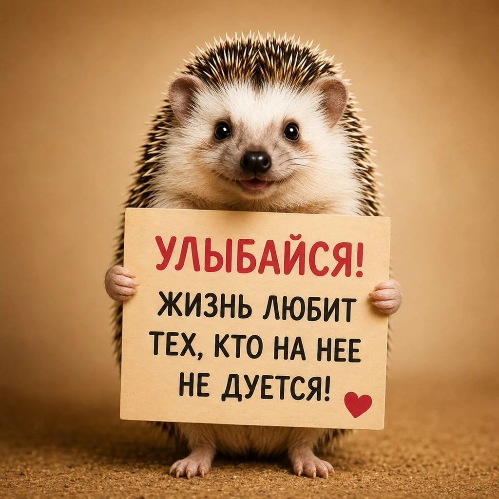 Открытка для поднятия настроения с ежиком