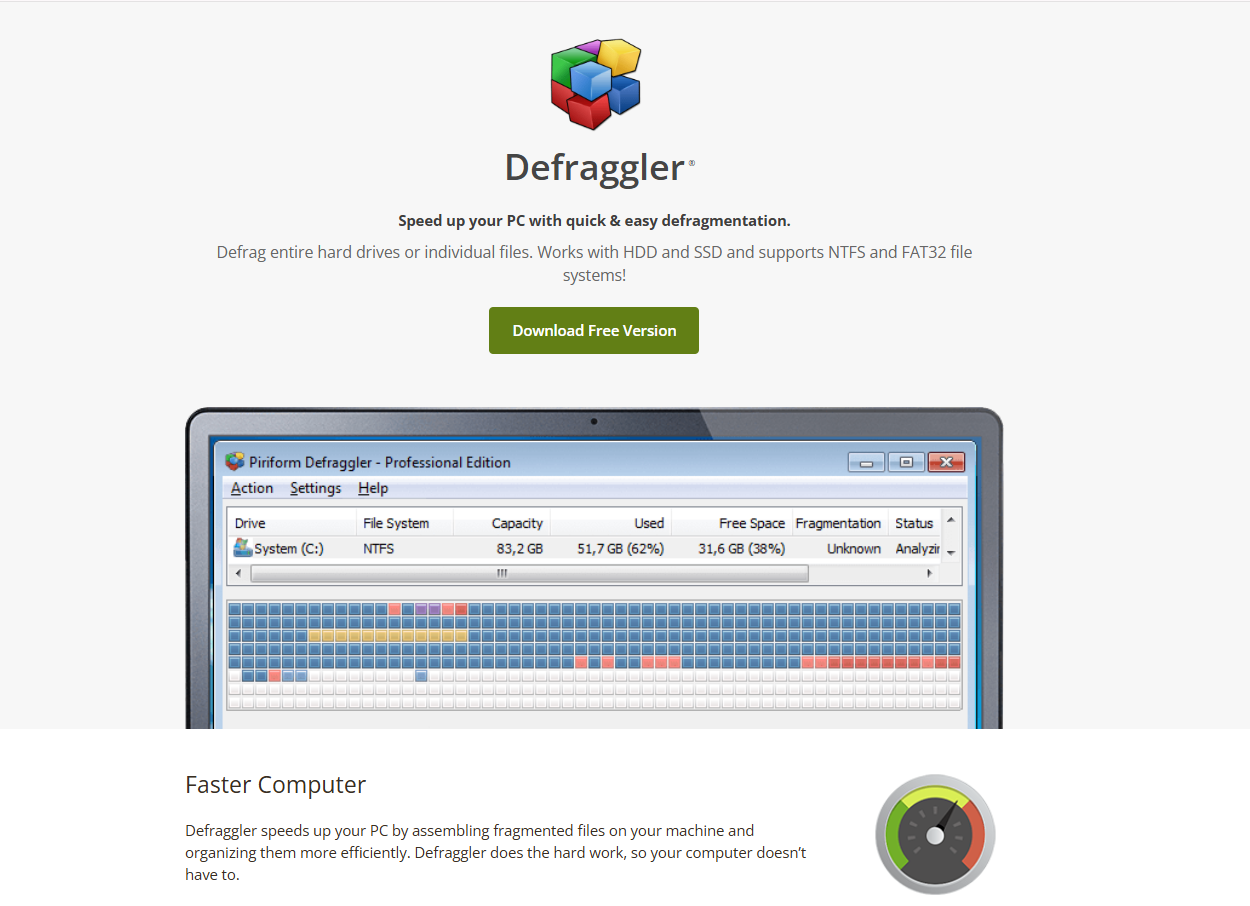Интерфейс сайта Defragger