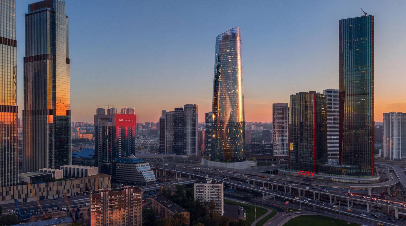 Проект TOP TOWER (по середине) — новый премиальный небоскреб с бионическим фасадом и стоимостью входа от 663 тыс. руб. за кв. м.