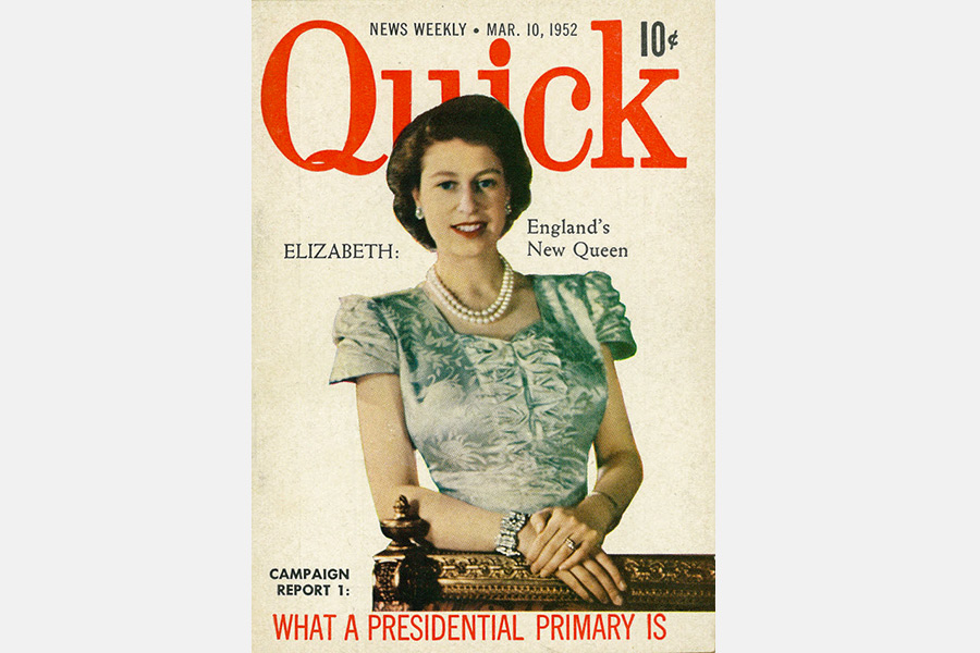Обложка журнала Quick, 1952 год.

6 февраля 1952 года, после смерти отца, короля Георга VI, королевой Великобритании была объявлена Елизавета II. Коронация состоялась 2 июня 1953 года в Вестминстерском аббатстве в Лондоне