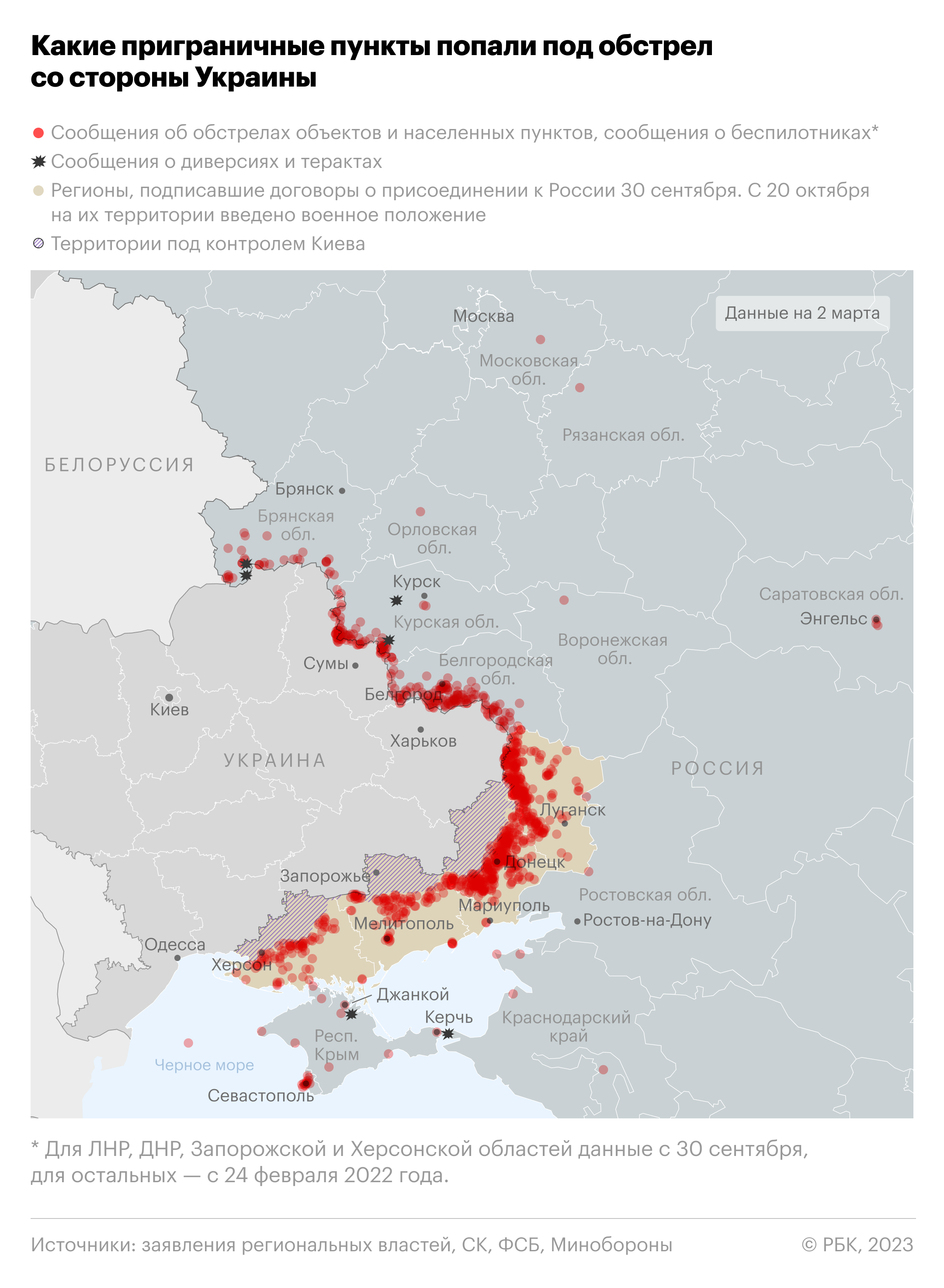 Какие приграничные пункты попали под обстрел со стороны Украины. Карта"/>













