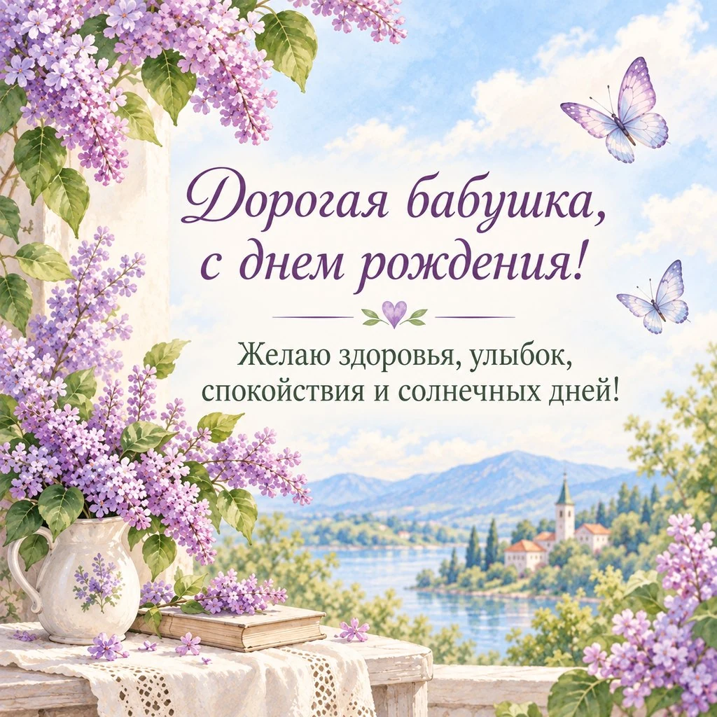 Акварельная открытка с днем рождения бабушке от внучки