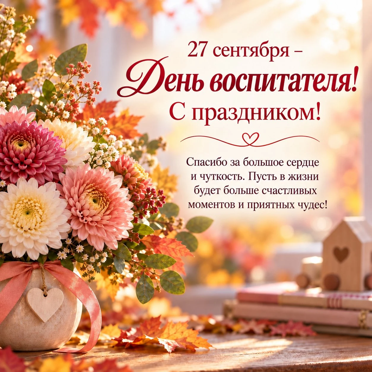 Осенняя открытка с Днем воспитателя