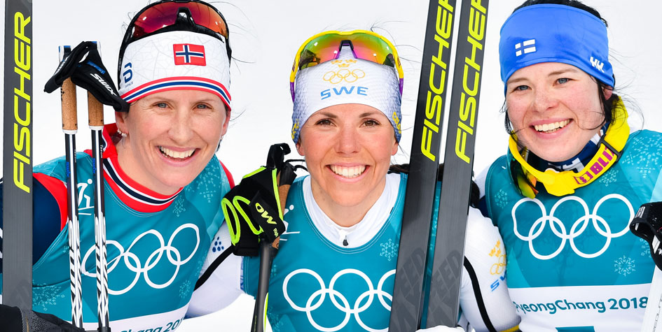 Призеры женского скиатлона на Олимпиаде в Пхёнчхане Марит Бьорген, Шарлотта Калла и Криста Пармакоски (слева направо)