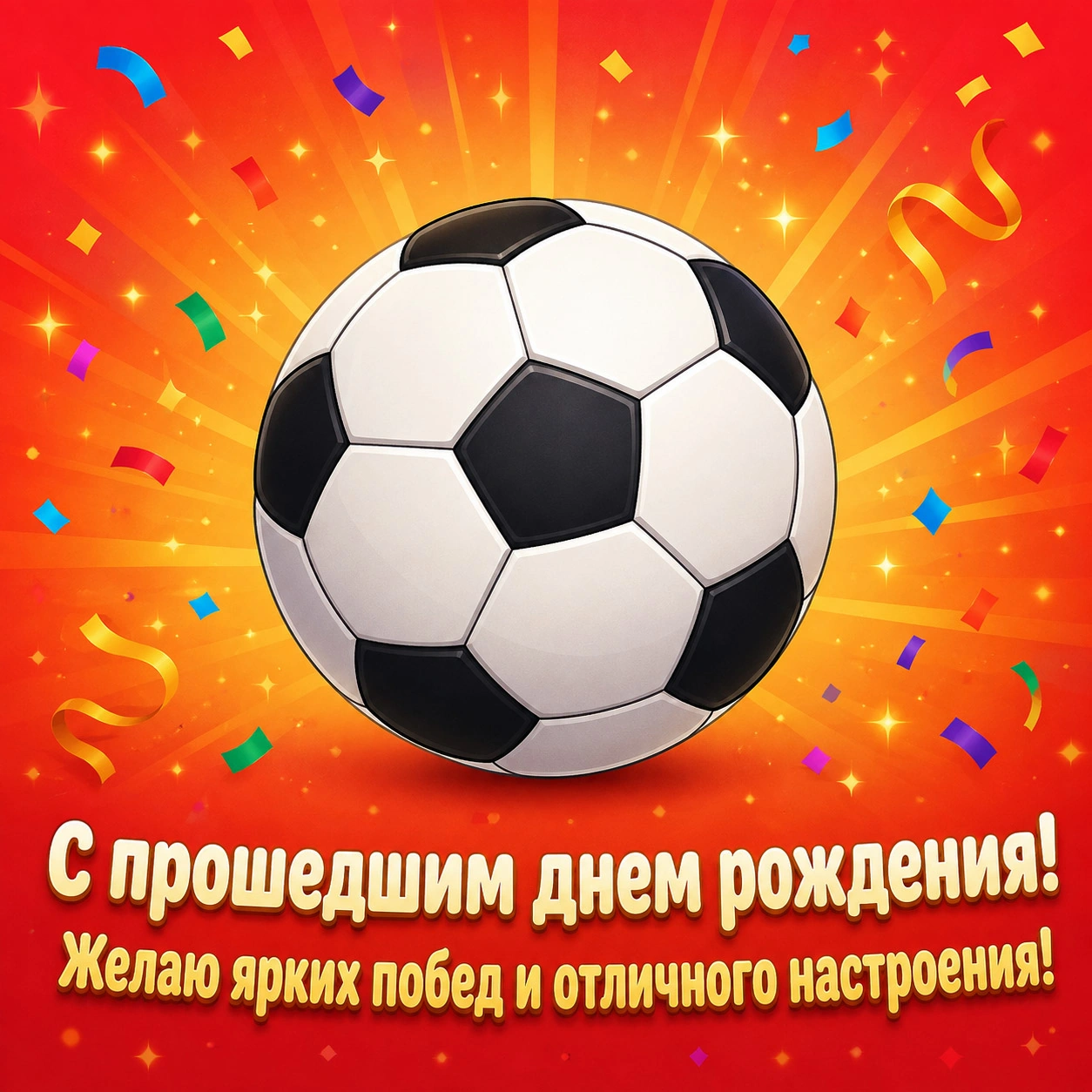 Яркая открытка с прошедшим днем рождения мужчине с футбольным мячом
