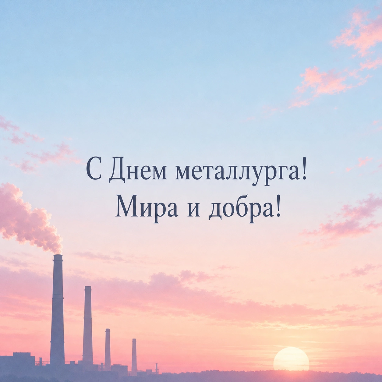 Светлая открытка ко Дню металлурга с пожеланием мира и добра
