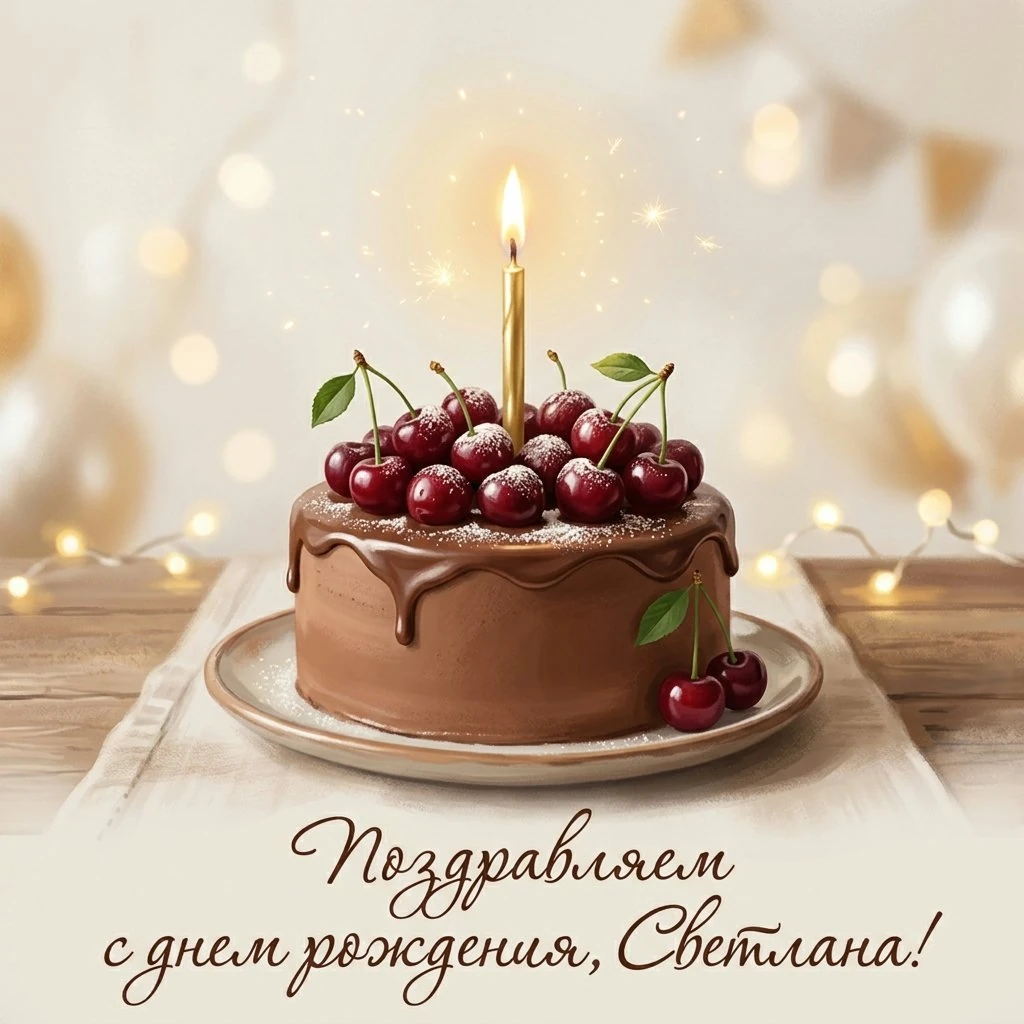 Открытка с днем рождения Светлане с тортом