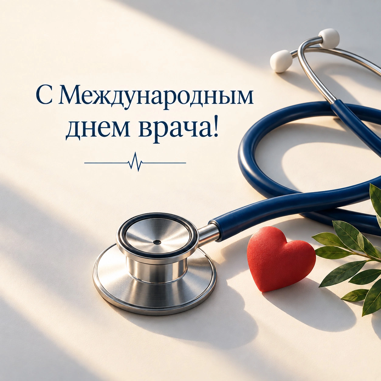 Открытка с надписью «С Международным днем врача!» и сердцем