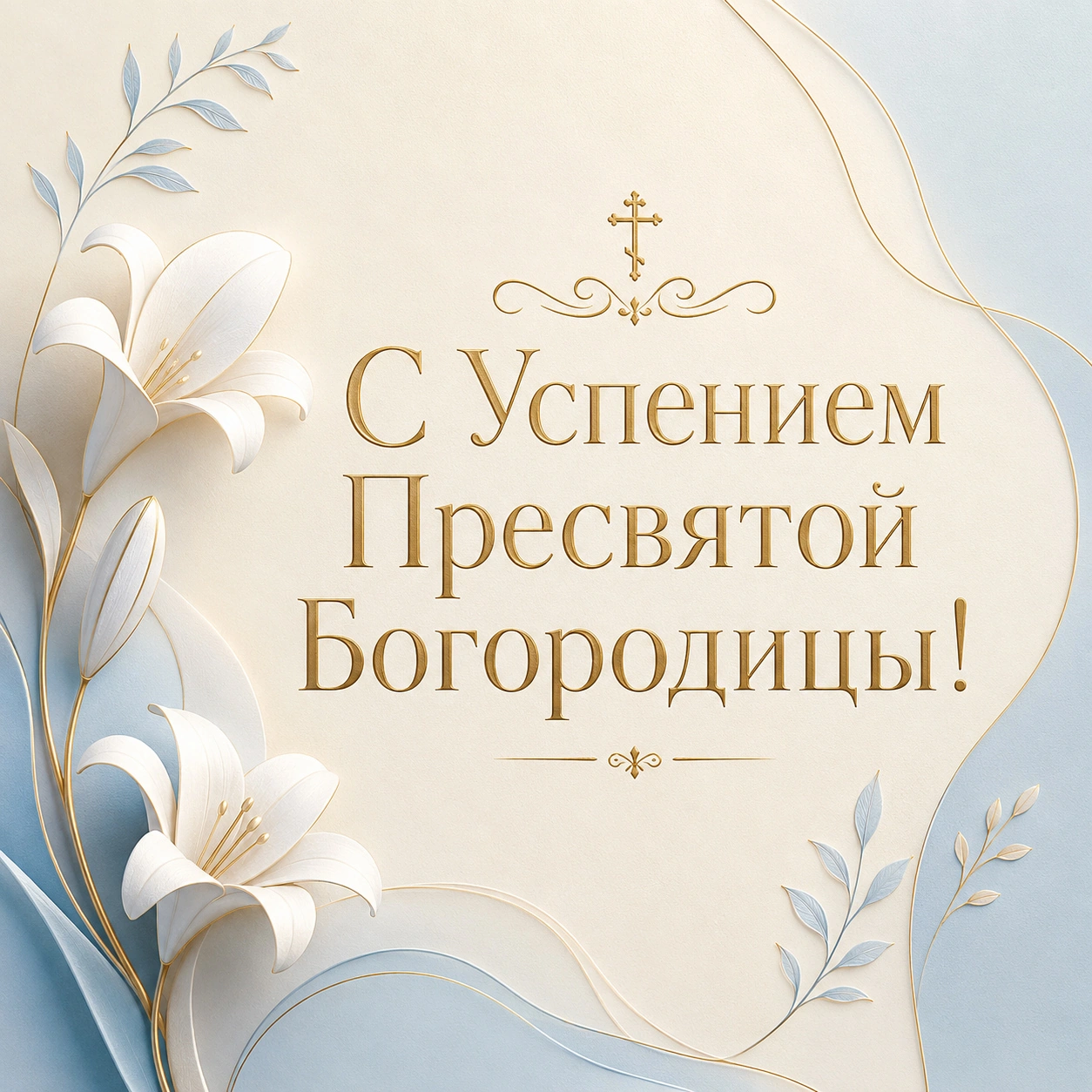 Элегантная открытка с надписью «С Успением Пресвятой Богородицы!»