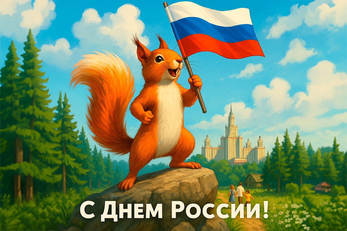 Открытка с белкой и подписью «С Днем России!»