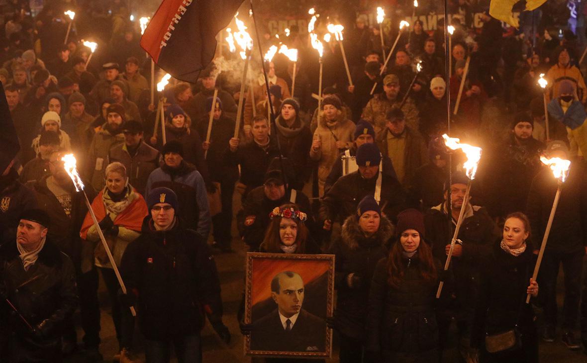 Факельное шествие в честь 109-й годовщины со дня рождения Степана Бандеры, организаторами которого выступили &laquo;Правый сектор&raquo;, &laquo;Свобода&raquo; и &laquo;Национальный корпус&raquo;, Киев,&nbsp;2018 год