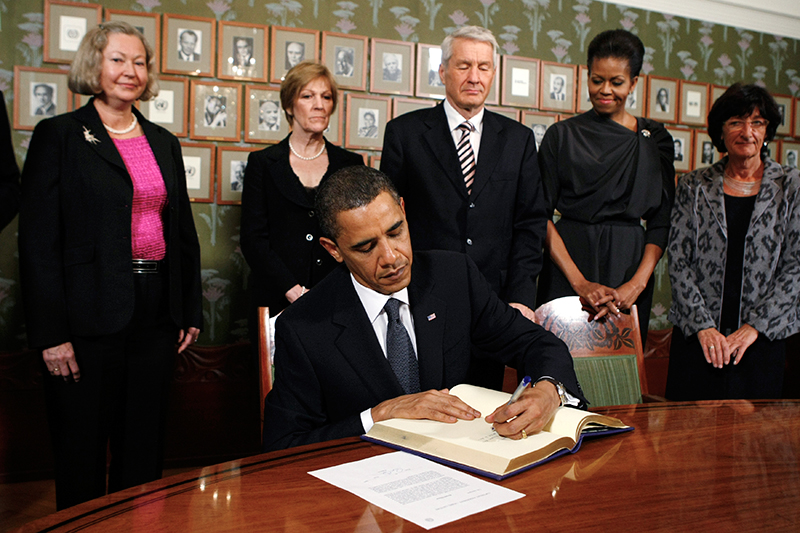 Президент США Барак Обама на&nbsp;церемонии награждения нобелевских лауреатов


