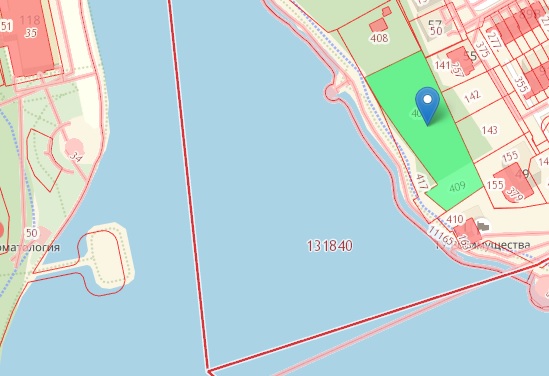Фото: Скриншот кадастровой карты. Участок под строительство лодочной станции выделен зеленым