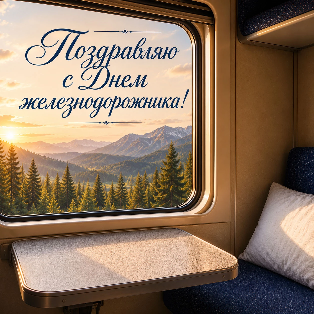 Открытка с надписью «Поздравляю с Днем железнодорожника!»