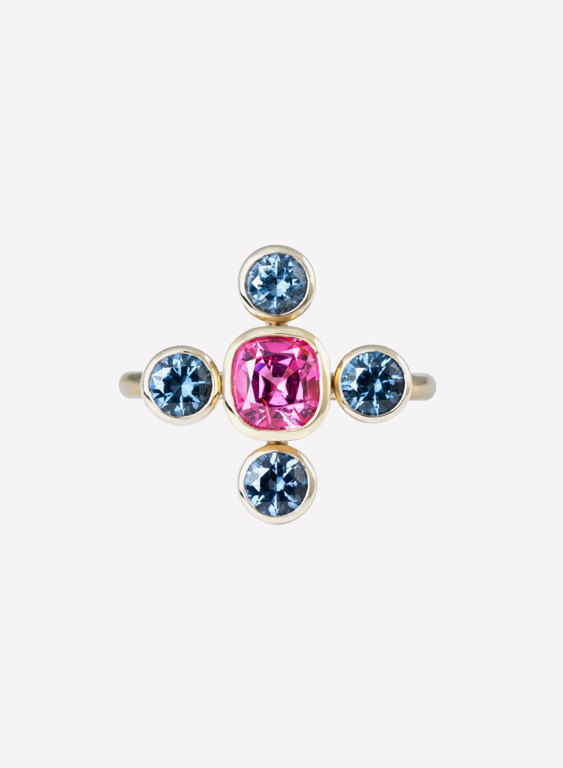 Кольцо Integra, розовое золото, шпинели, Omaj