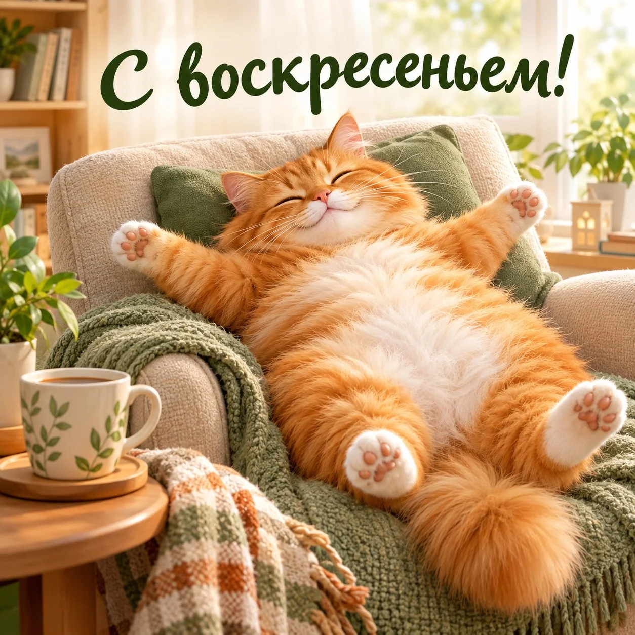 Прикольная открытка с котом в кресле