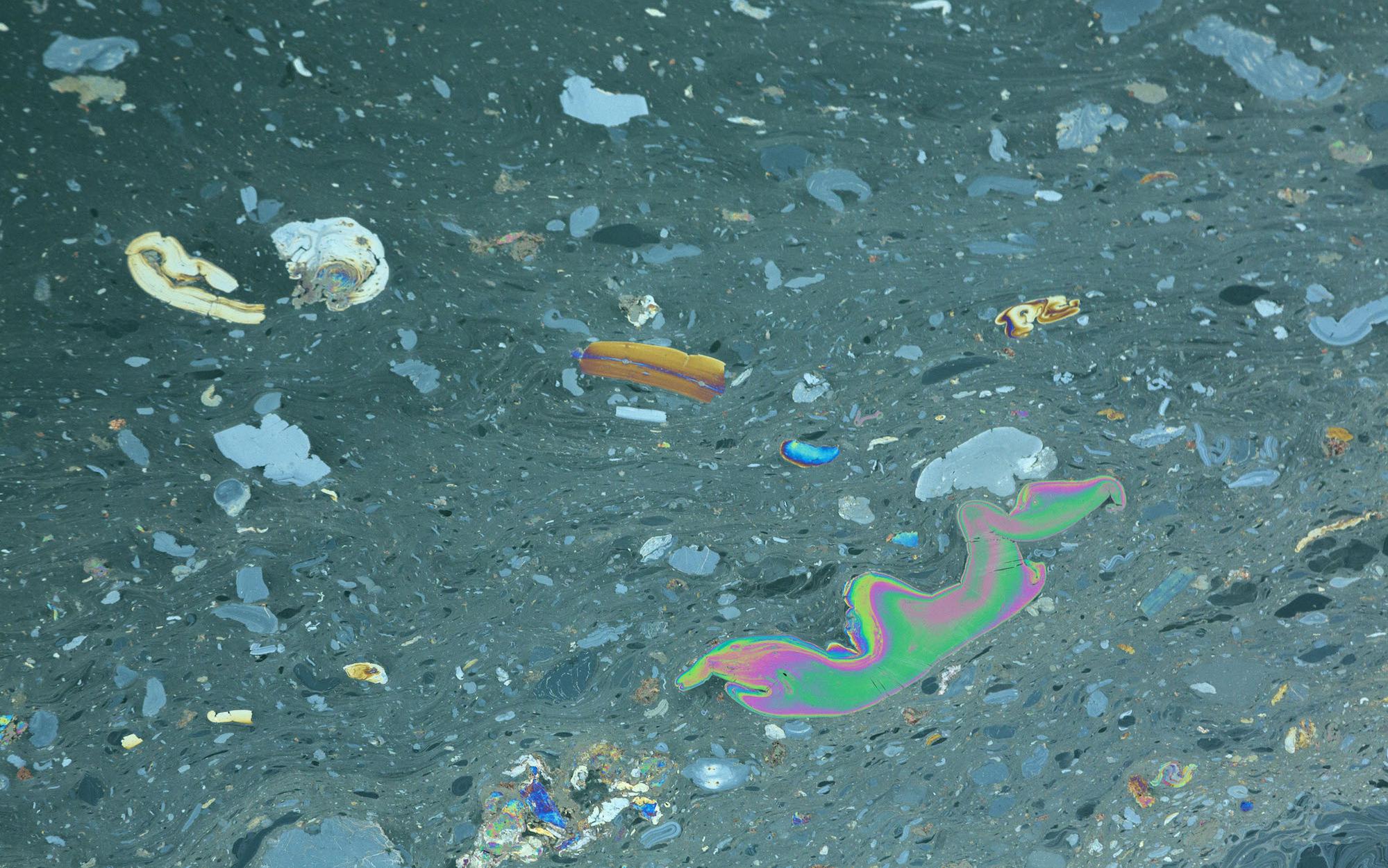 Обломки пластика и нефть в прибое Санта-Барбары в Большом мусорном пятне