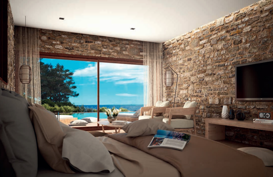 Квартал Navarino Bay, расположенный на побережье, будет включать пятизвездочный отель со спа-центром и пляжным клубом, а также два десятка вилл
