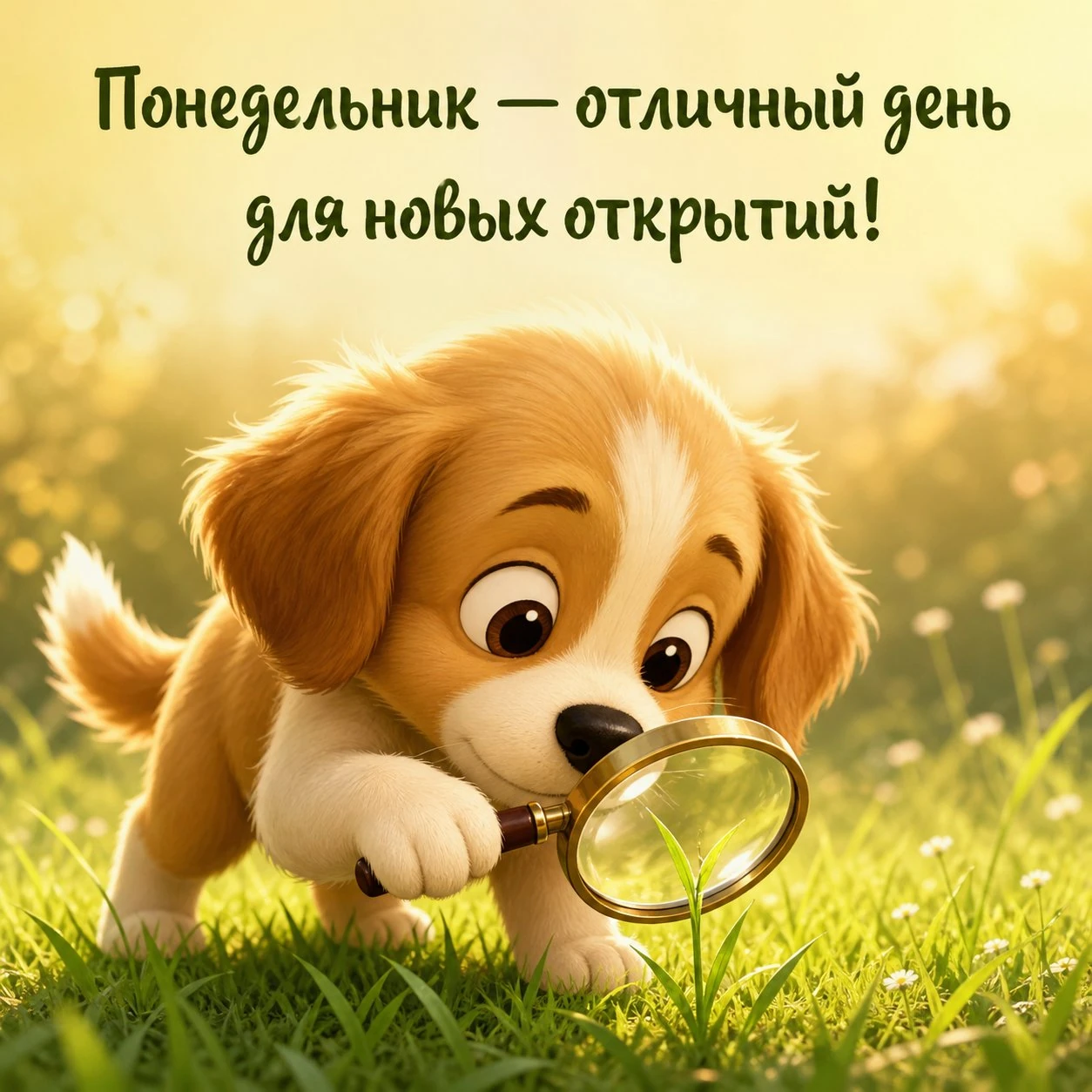 Открытка с надписью «Понедельник — лучшее время для новых открытий!»