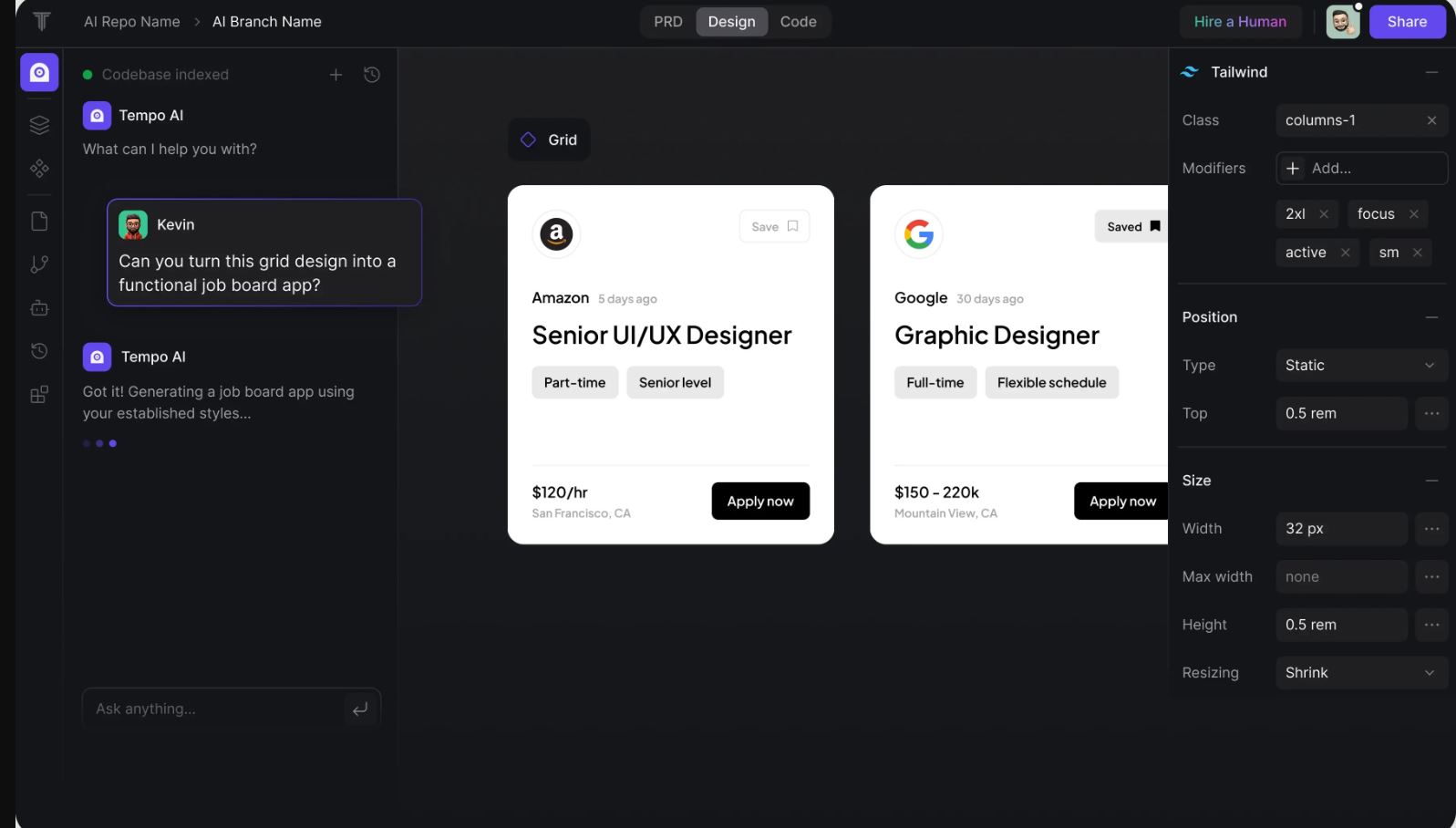 Интерфейс Tempo Labs 