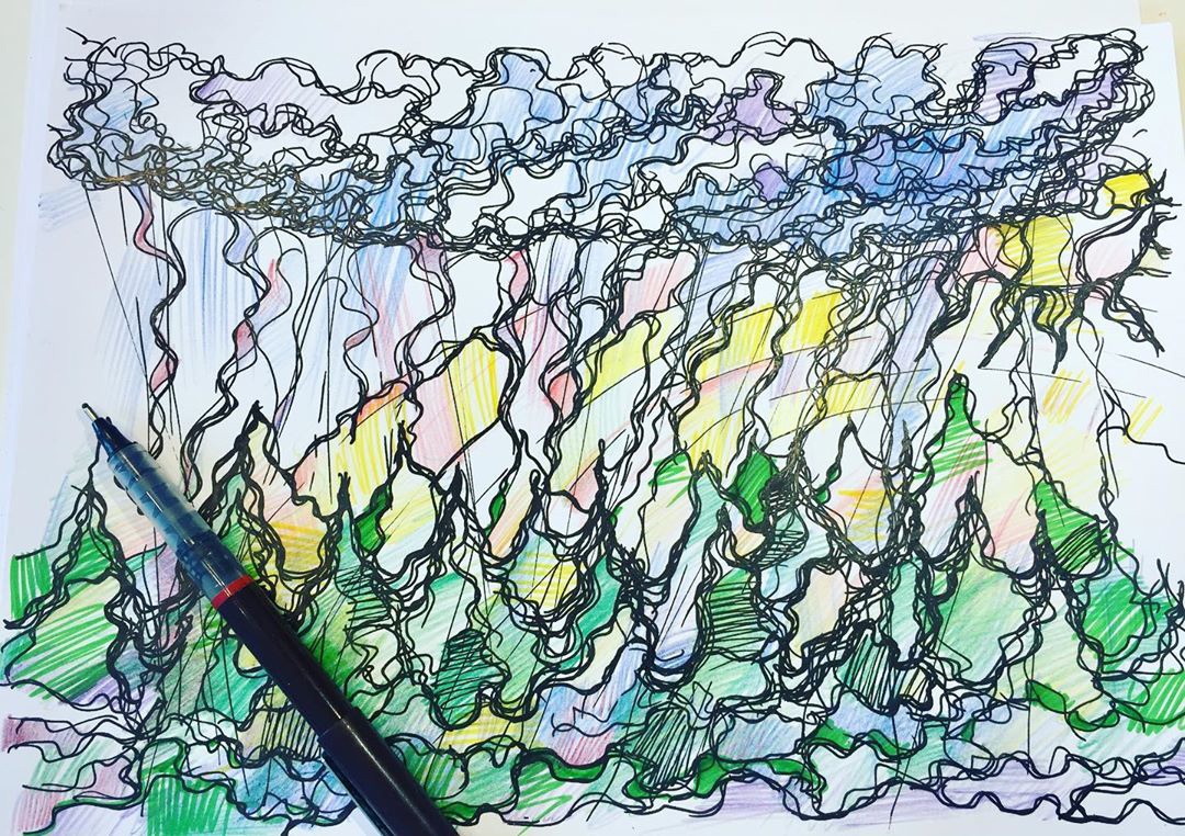 Нейрографический рисунок, выполненный в технике &laquo;Шаманский дождь&raquo;.