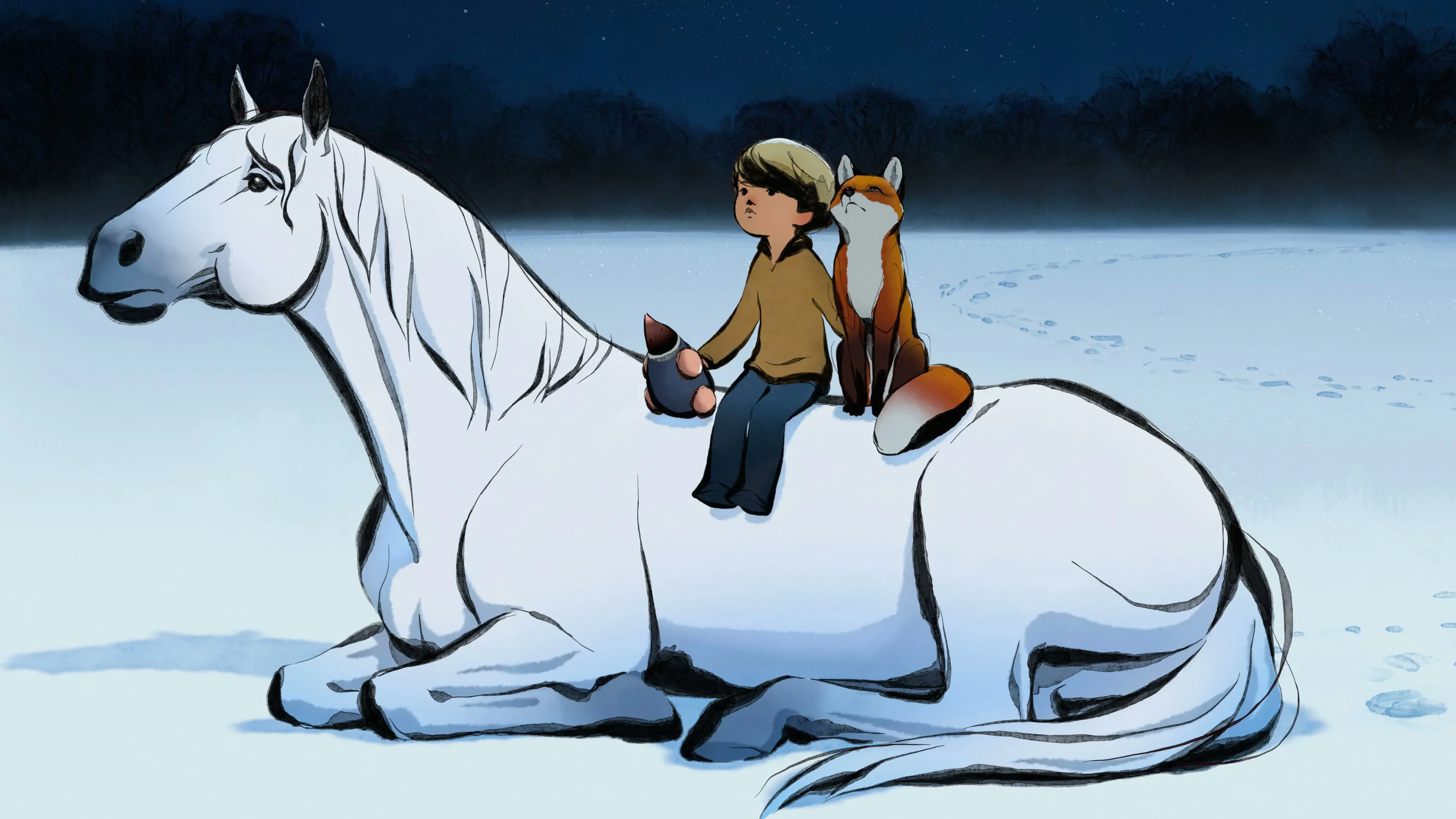 Кадър от анимационния филм "Момче, къртица, лисица и кон"