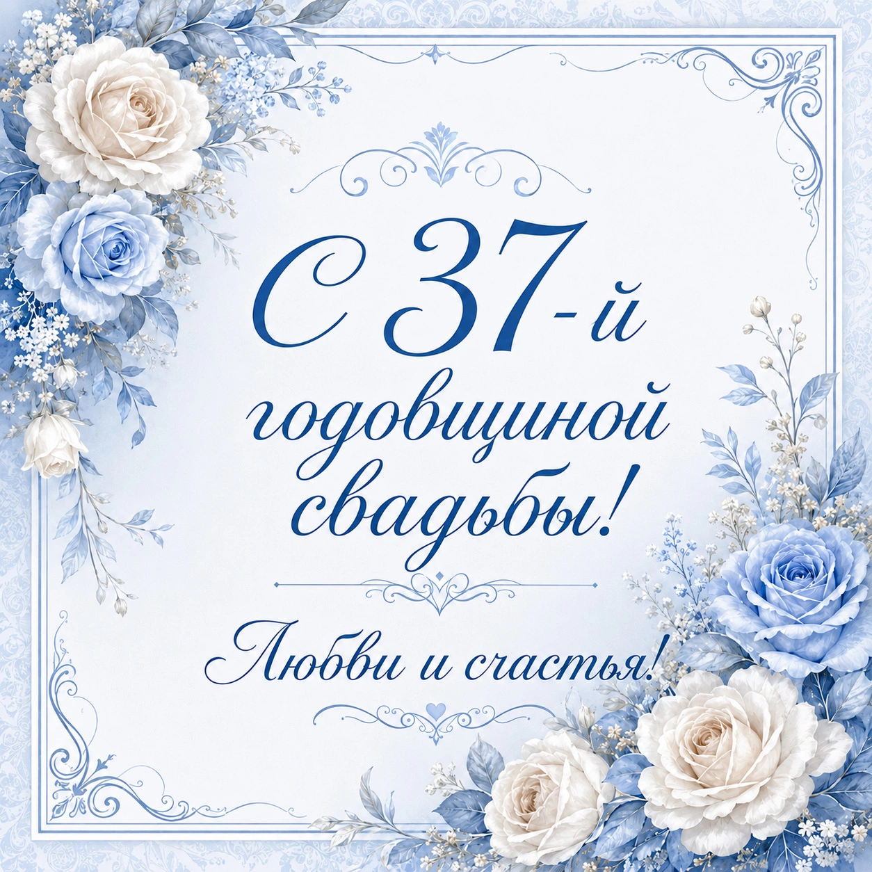 Нежная открытка с 37-й годовщиной свадьбы