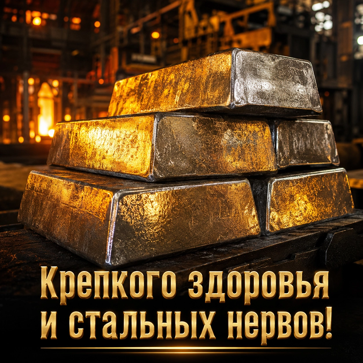 Открытка ко Дню металлурга с пожеланием крепкого здоровья и стальных нервов
